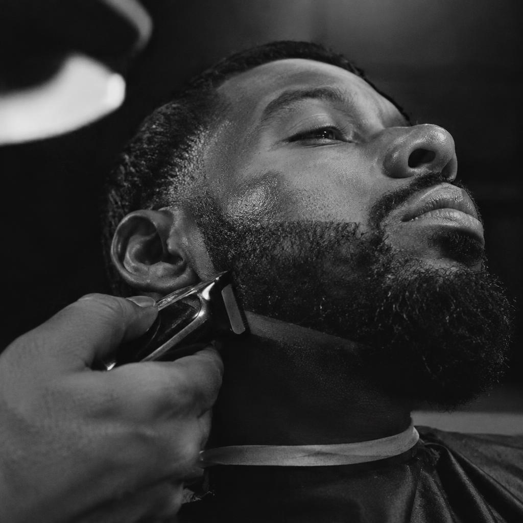 Barber trimming a beard lineup